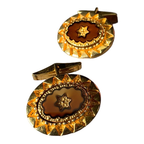 Vintage Men’s Starburst Gold Tone Stone Inlay Cuff Links - Picture 4 of 6